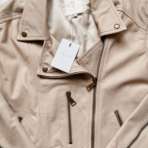 Convertible Ted Baker Valerii Leather Biker Jacket, Ivory 5 Spring Summer Jacket - Picture 7 of 17